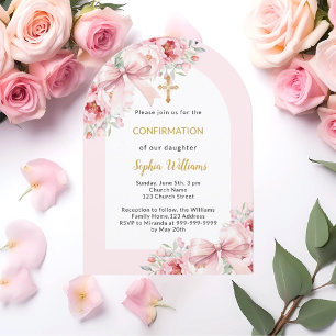 Pink florals bow arch girl Confirmation Invitation