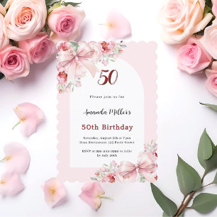 Pink florals bows arch coquette birthday invitation
