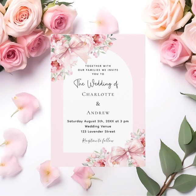 Pink florals bows arch wedding invitation (Creator Uploaded)