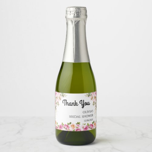 Pink Florals Bridal Shower Thank You Favor Sparkli Sparkling Wine Label