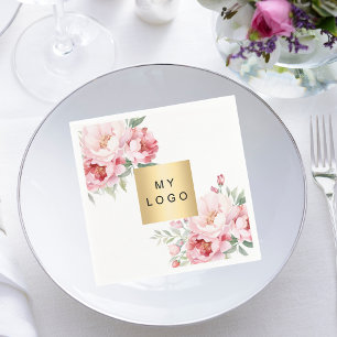 Pink florals business logo brand color napkins