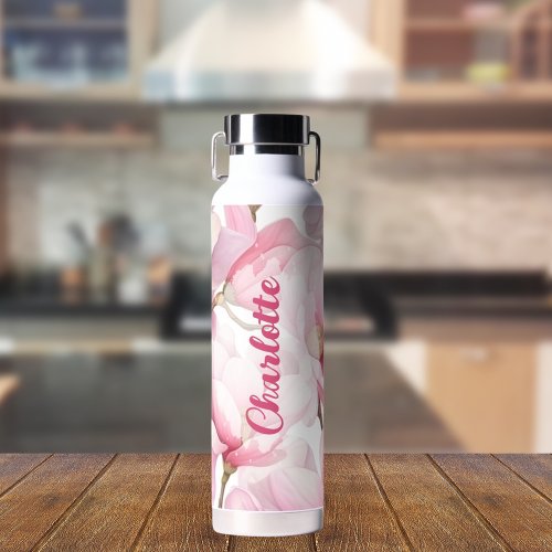 Pink florals custom name water bottle