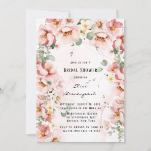 Pink Florals Elegant Eucalyptus Bridal Shower Invitation