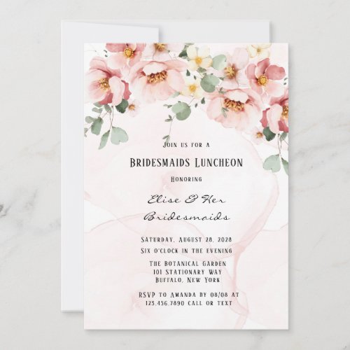 Pink Florals Elegant Eucalyptus Couples Shower Invitation