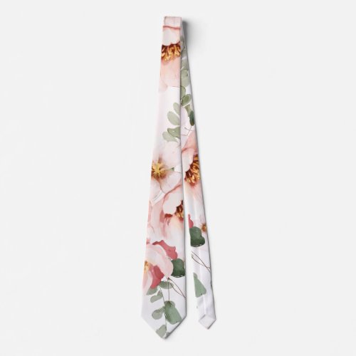 Pink Florals Elegant Eucalyptus Wedding Groom Neck Tie