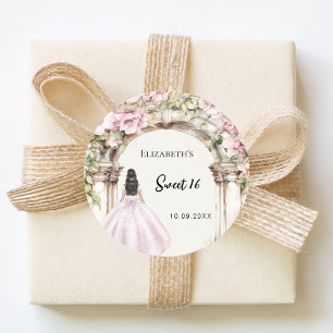 Pink florals garden marble arch dress Sweet 16 Classic Round Sticker