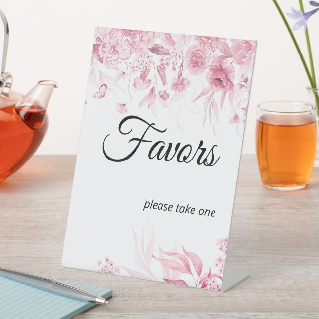 Pink Florals Girl Baby Shower Favor Pedestal Sign (In SItu)