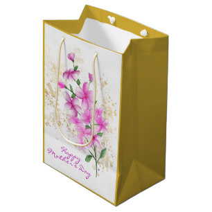 Pink Florals Gold Details Happy Mother's Day Medium Gift Bag