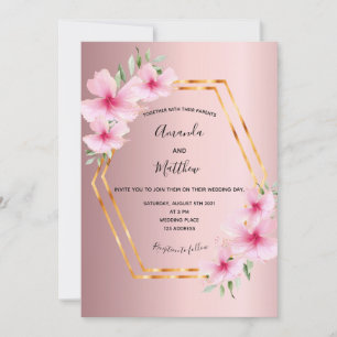 Pink florals gold geometric wedding invitation