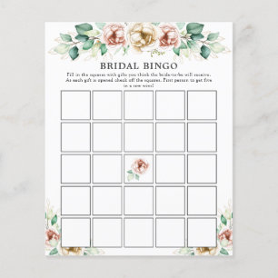 Pink Florals Greenery Bridal Shower Bingo Game