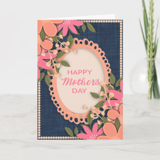 Pink Florals "Happy Mother's Day" on Navy Card