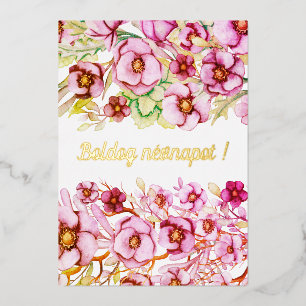 Pink florals - Hungarian name day Foil Holiday Card