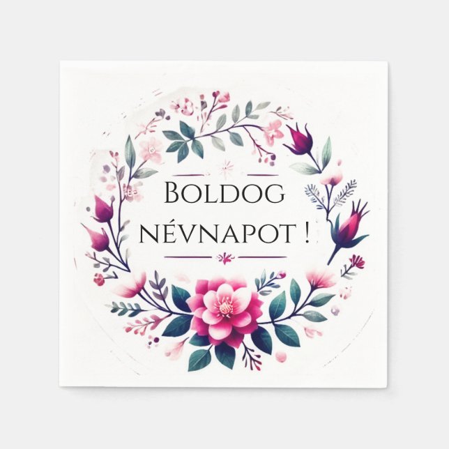 Pink florals - Hungarian name day  Napkins (Front)