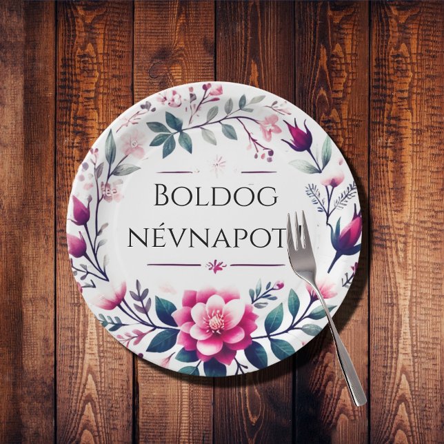 Pink florals - Hungarian name day  Paper Plates (Creator Uploaded)