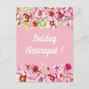 Pink florals - Hungarian name day Postcard