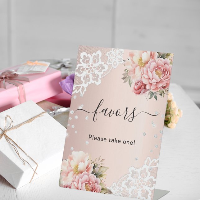 Pink florals lace favor sign (Creator Uploaded)