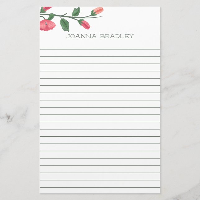 Pink Florals Lined Stationery (Front)