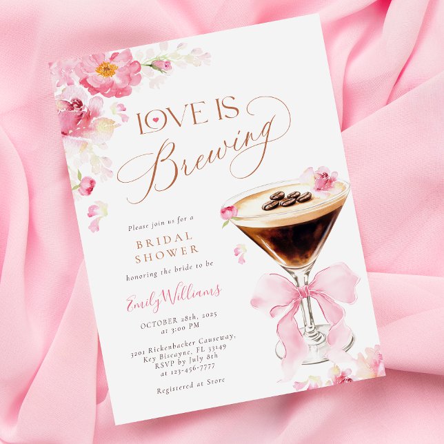 Pink Florals Love is Brewing Bridal Shower Invitation (Creator Uploaded)