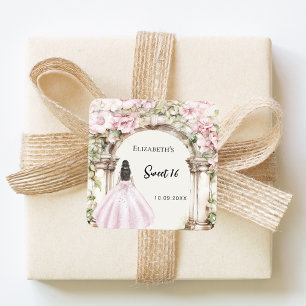 Pink florals marble arch dress Sweet 16 Square Sticker