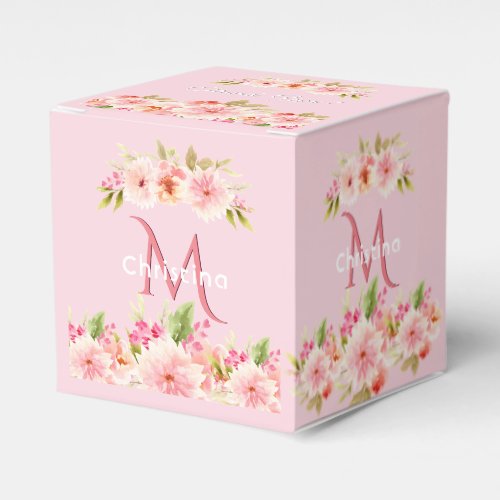 Pink florals monogram thank you favor boxes