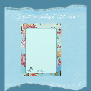 Pink Florals on Blue Personalized