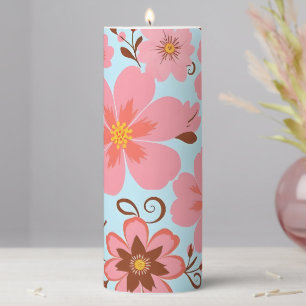 Pink Florals– Pastel Vibes-Retro Flowers Pillar Candle