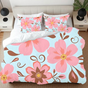 Pink Florals– Pastel Vibes-Retro Flowers Pillow Case
