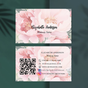 Pink florals QR code premium Business Card