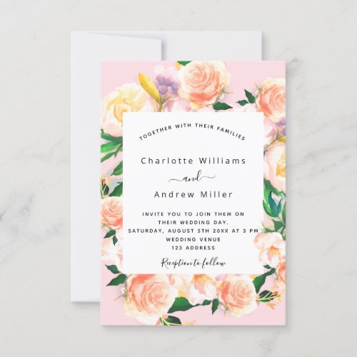 Pink florals rose gold wedding invitation