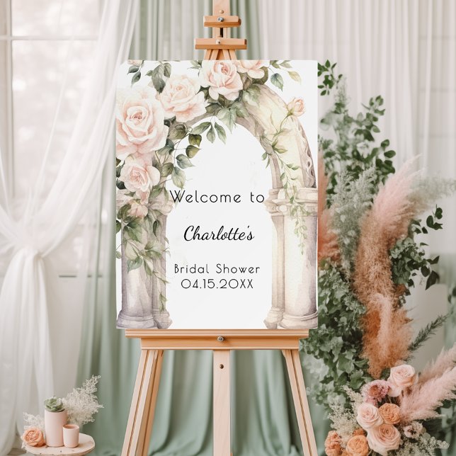 Pink florals roses arch Bridal Shower welcome Foam Board (Creator Uploaded)