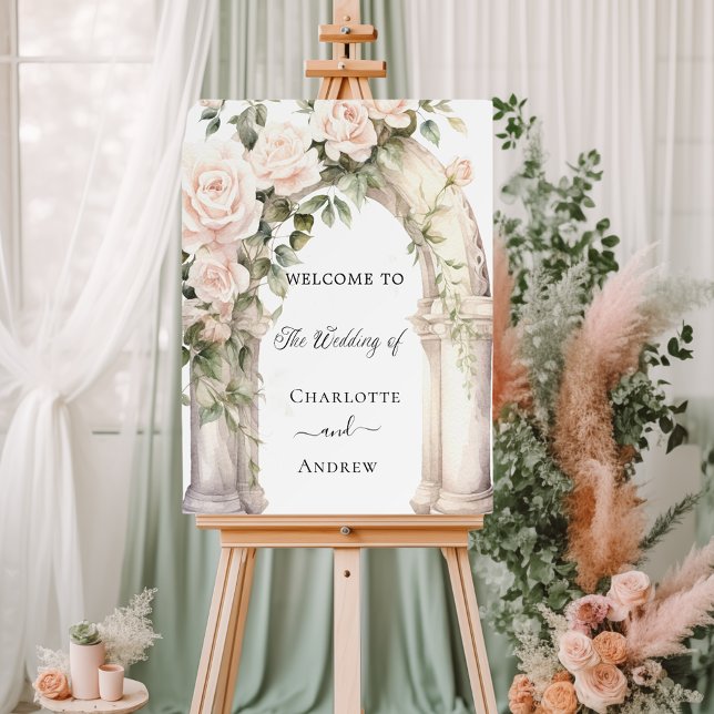 Pink florals roses arch romantic wedding welcome foam board (Creator Uploaded)