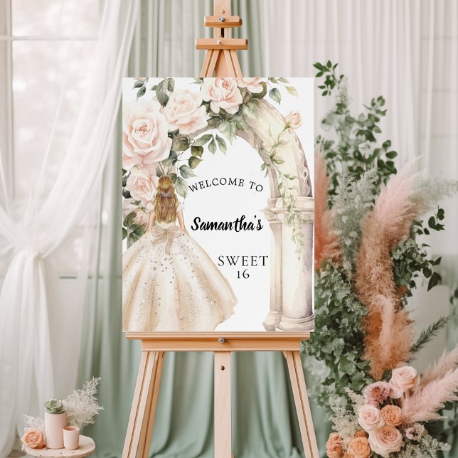 Pink florals roses arch Sweet 16 welcome Foam Board (Creator Uploaded)