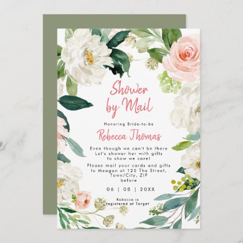 pink florals shower by mail afar bridal shower invitation