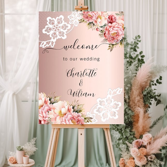 Pink florals wedding welcome foam board (Creator Uploaded)