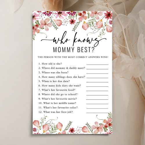 Pink Florals Who Knows Mommy Best Baby Shower Game