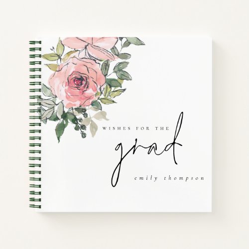 Pink Florals Wishes for Grad Graduation Guest Book