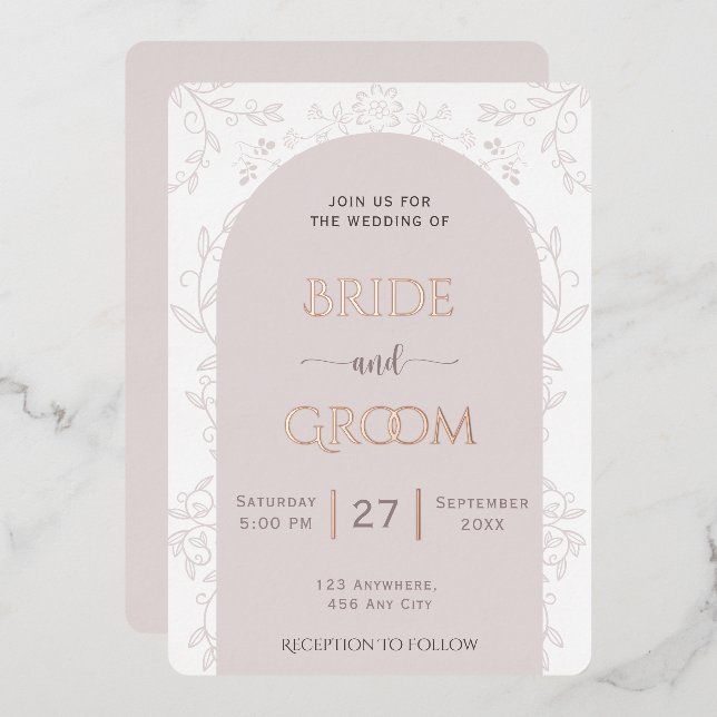 Pink floray design  & golden rose touch wedding  foil invitation (Front/Back)
