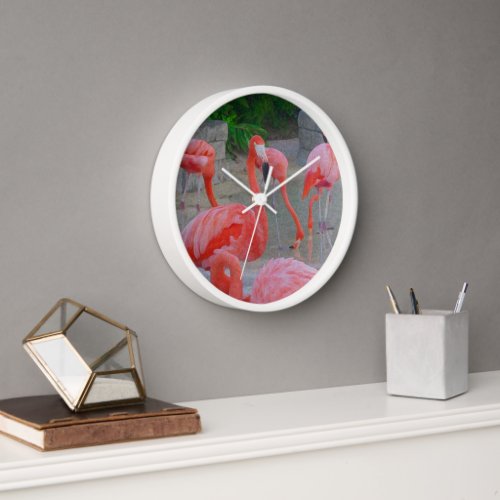 Pink Florida  Flamingos Watercolor Clock