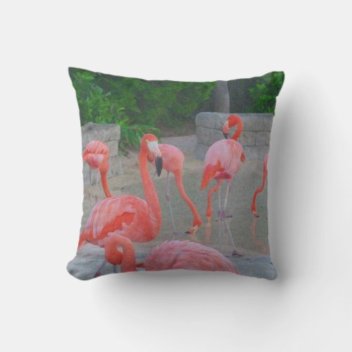 Pink Florida Flamingos Watercolor Outdoor Pillow