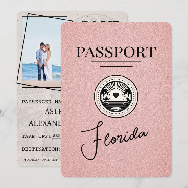Pink Florida Passport Save The Date (Front/Back)