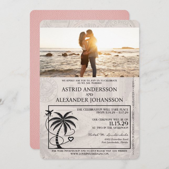 Pink Florida Passport Wedding Invitation (Front/Back)