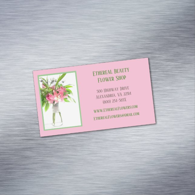 Pink Florist Business Card Magnet (In Situ)