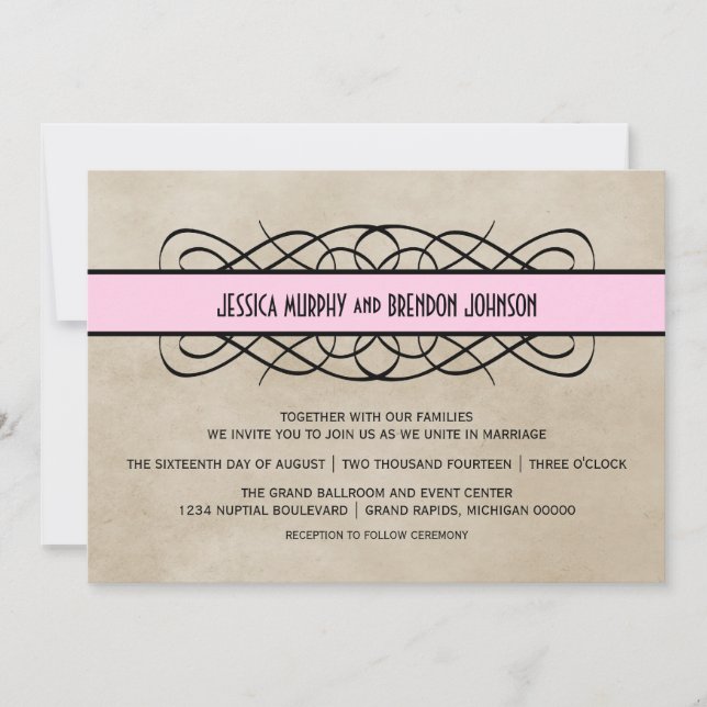Pink Flourish Border Wedding Invitation (Front)