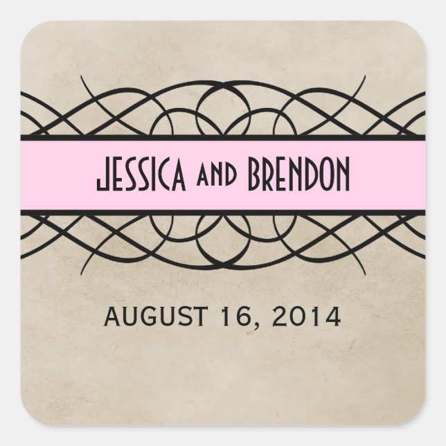 Pink Flourish Border Wedding Stickers (Front)