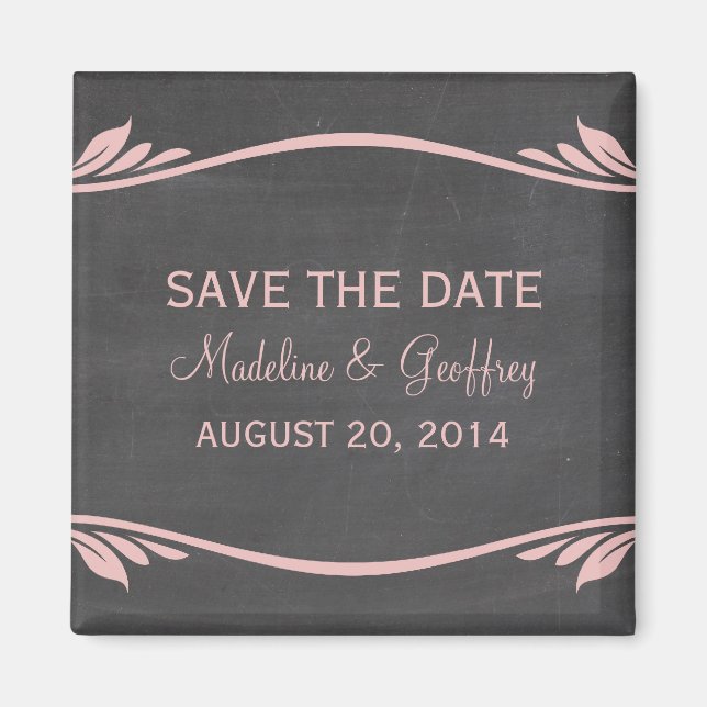 Pink Flourish Chalkboard Save the Date Magnet (Front)