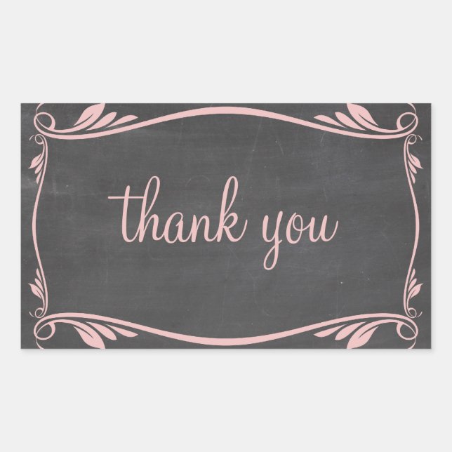 Pink Flourish Chalkboard Thank You Stickers (Front)