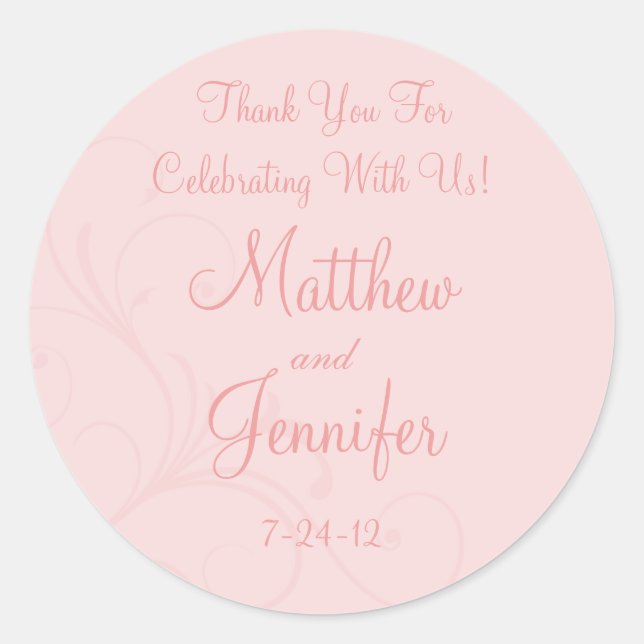 Pink Flourish Custom Wedding Favor Labels (Front)