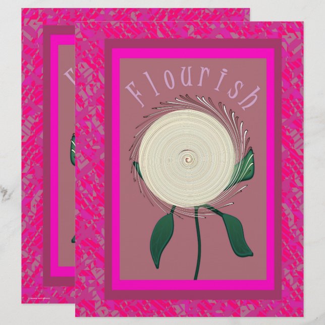 Pink Flourish Flower Scrapbook Paper 2-Sided Page (Front/Back)