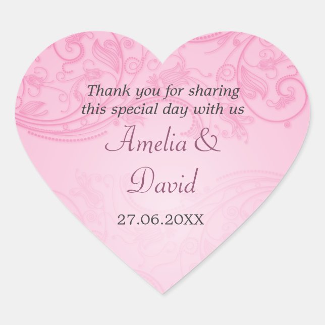 Pink Flourish Wedding Sticker (Front)