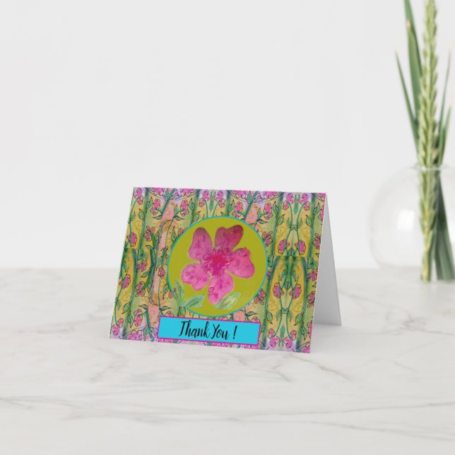 Pink Flower4 Letterpress Thank You Card (Front)